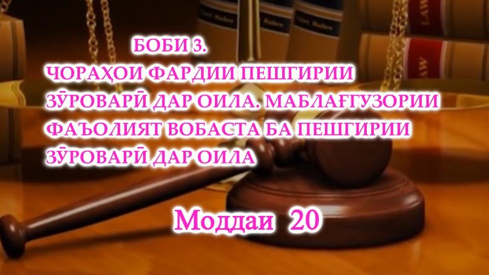 ҚОНУНИ ҶУМҲУРИИ ТОҶИКИСТОН ДАР БОРАИ ПЕШГИРИИ ЗӮРОВАРӢ ДАР ОИЛА